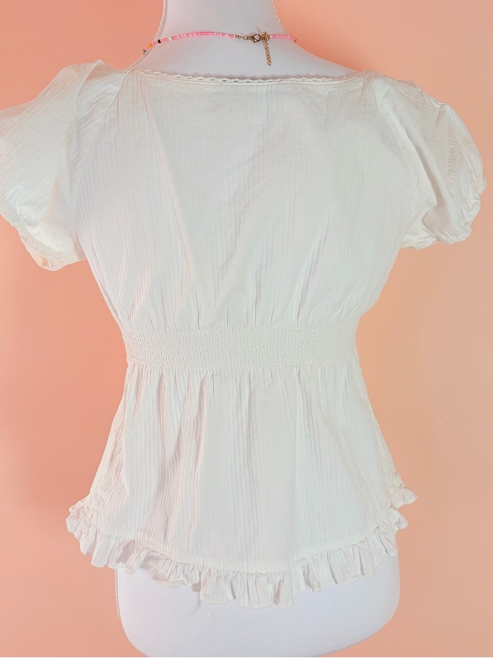 Brandy Melville White Scoop-Neck Puff Sleeve Top - Picture 4 of 7